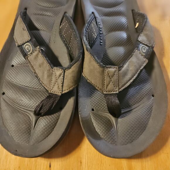 Spenco Yumi Leather Flip Flop Sandals Mens Size 13 Gray Orthotic Arch Support - Picture 2 of 6